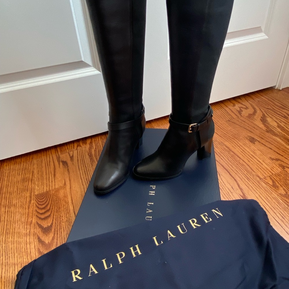 Ralph Lauren Collection- “Mela” tall Black calfskin boots, stretch gore panels. - Picture 11 of 13
